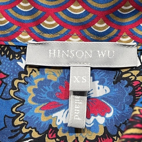 Hinson Wu Jacobean Floral Button Down Shirt Blue Multi-Color Long Sleeve | XS - Picture 6 of 8